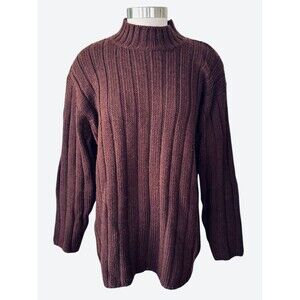 Jones New York Sport Woman M Brown Wool Blend Mock Neck Knit Oversized Sweater